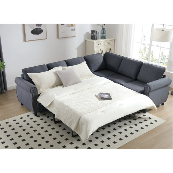 English Elm [new Arrived] L-shaped Sectional Sleeper Sofa with Pull-out Queen Bed for Living Room Gray W2108S00032