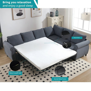 English Elm [new Arrived] L-shaped Sectional Sleeper Sofa with Pull-out Queen Bed for Living Room Gray W2108S00032
