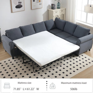 English Elm [new Arrived] L-shaped Sectional Sleeper Sofa with Pull-out Queen Bed for Living Room Gray W2108S00032