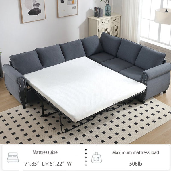 English Elm [new Arrived] L-shaped Sectional Sleeper Sofa with Pull-out Queen Bed for Living Room Gray W2108S00032
