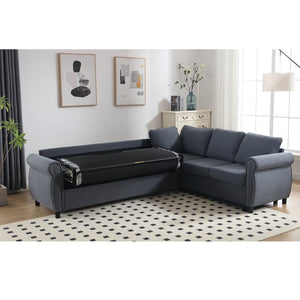 English Elm [new Arrived] L-shaped Sectional Sleeper Sofa with Pull-out Queen Bed for Living Room Gray W2108S00032