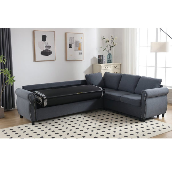 English Elm [new Arrived] L-shaped Sectional Sleeper Sofa with Pull-out Queen Bed for Living Room Gray W2108S00032