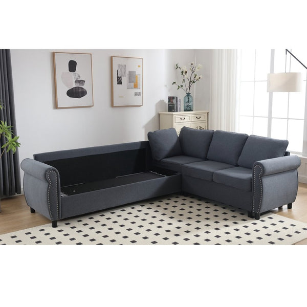 English Elm [new Arrived] L-shaped Sectional Sleeper Sofa with Pull-out Queen Bed for Living Room Gray W2108S00032