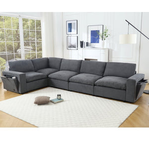 English Elm [new Modular Sectional Sofa with Wireless Charging Cup Holders Linen Upholstery 5 Seat W2108S00040