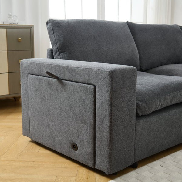 English Elm [new Modular Sectional Sofa with Wireless Charging Cup Holders Linen Upholstery 5 Seat W2108S00040