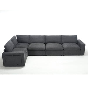English Elm [new Modular Sectional Sofa with Wireless Charging Cup Holders Linen Upholstery 5 Seat W2108S00040