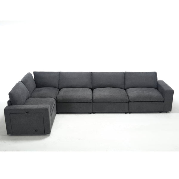 English Elm [new Modular Sectional Sofa with Wireless Charging Cup Holders Linen Upholstery 5 Seat W2108S00040