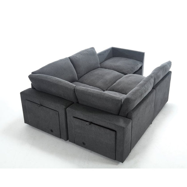 English Elm [new Modular Sectional Sofa with Wireless Charging Cup Holders Linen Upholstery 5 Seat W2108S00040