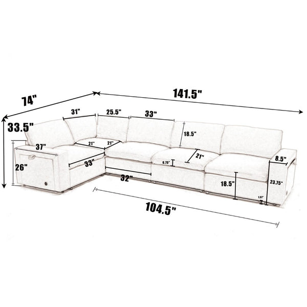 English Elm [new Modular Sectional Sofa with Wireless Charging Cup Holders Linen Upholstery 5 Seat W2108S00040