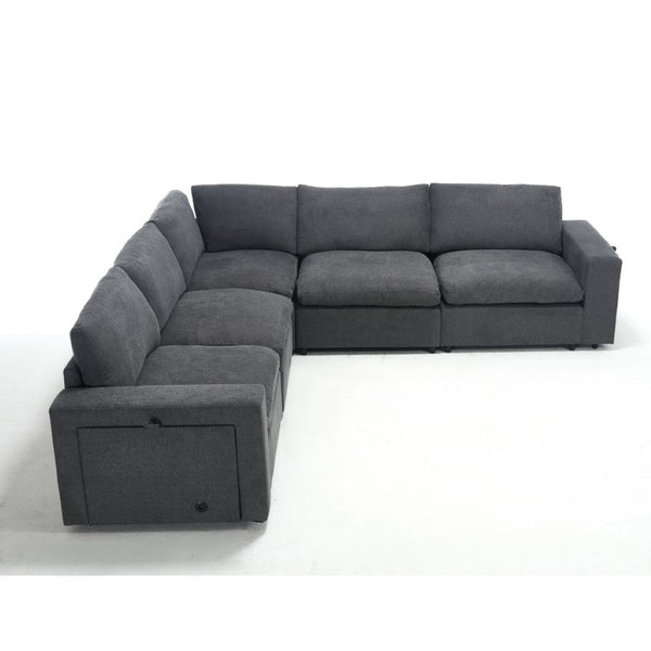 English Elm [new Modular Sectional Sofa with Wireless Charging Cup Holders Linen Upholstery 5 Seat W2108S00040