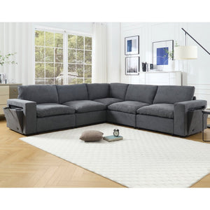 English Elm [new Modular Sectional Sofa with Wireless Charging Cup Holders Linen Upholstery 5 Seat W2108S00040
