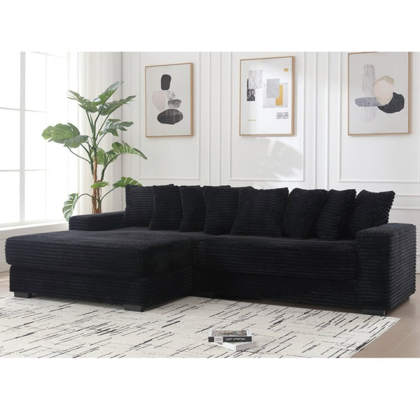 English Elm [new Arrived] Oversized Corduroy L Shaped Sectional Sofa with Eight Pillows for Living Room Black Left Chaise W2108S00053