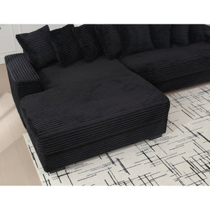 English Elm [new Arrived] Oversized Corduroy L Shaped Sectional Sofa with Eight Pillows for Living Room Black Left Chaise W2108S00053