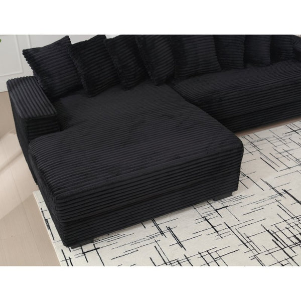 English Elm [new Arrived] Oversized Corduroy L Shaped Sectional Sofa with Eight Pillows for Living Room Black Left Chaise W2108S00053