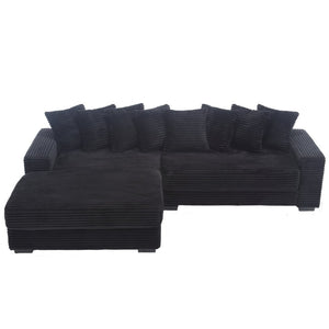 English Elm [new Arrived] Oversized Corduroy L Shaped Sectional Sofa with Eight Pillows for Living Room Black Left Chaise W2108S00053
