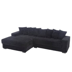 English Elm [new Arrived] Oversized Corduroy L Shaped Sectional Sofa with Eight Pillows for Living Room Black Left Chaise W2108S00053