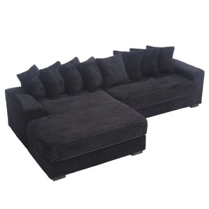 English Elm [new Arrived] Oversized Corduroy L Shaped Sectional Sofa with Eight Pillows for Living Room Black Left Chaise W2108S00053