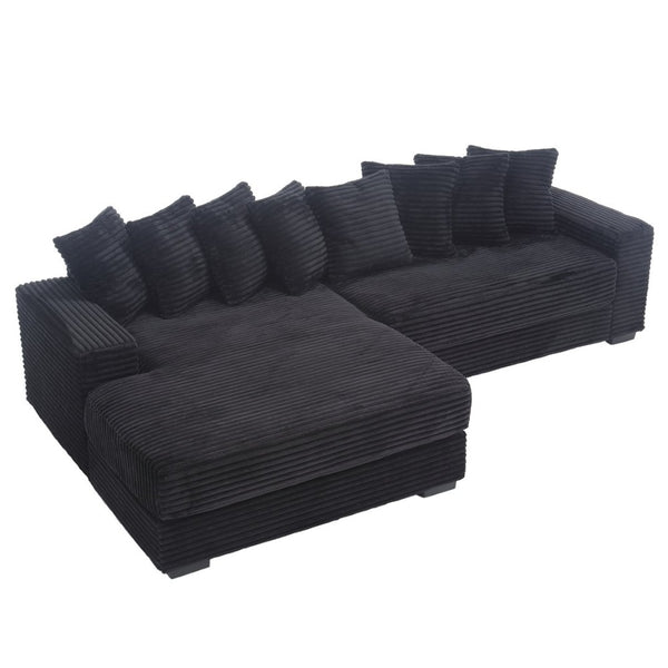 English Elm [new Arrived] Oversized Corduroy L Shaped Sectional Sofa with Eight Pillows for Living Room Black Left Chaise W2108S00053