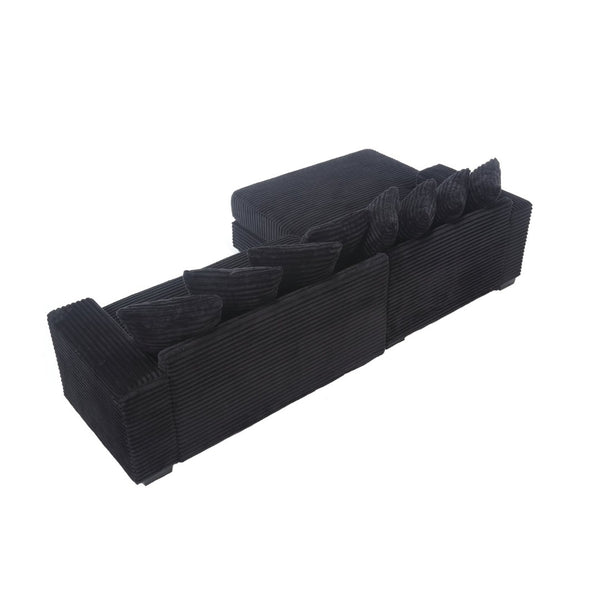 English Elm [new Arrived] Oversized Corduroy L Shaped Sectional Sofa with Eight Pillows for Living Room Black Left Chaise W2108S00053