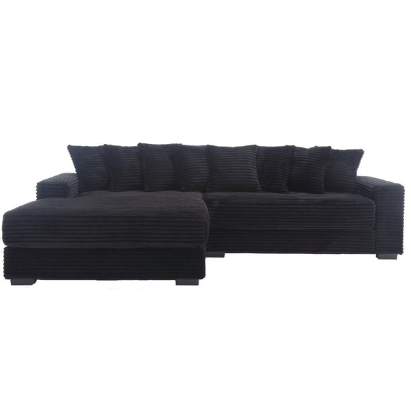 English Elm [new Arrived] Oversized Corduroy L Shaped Sectional Sofa with Eight Pillows for Living Room Black Left Chaise W2108S00053