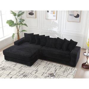English Elm [new Arrived] Oversized Corduroy L Shaped Sectional Sofa with Eight Pillows for Living Room Black Left Chaise W2108S00053