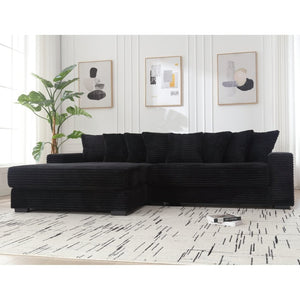 English Elm [new Arrived] Oversized Corduroy L Shaped Sectional Sofa with Eight Pillows for Living Room Black Left Chaise W2108S00053