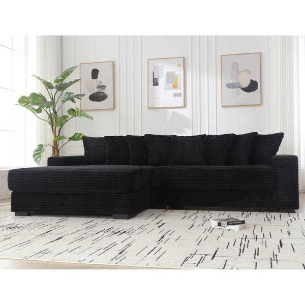 English Elm [new Arrived] Oversized Corduroy L Shaped Sectional Sofa with Eight Pillows for Living Room Black Left Chaise W2108S00053