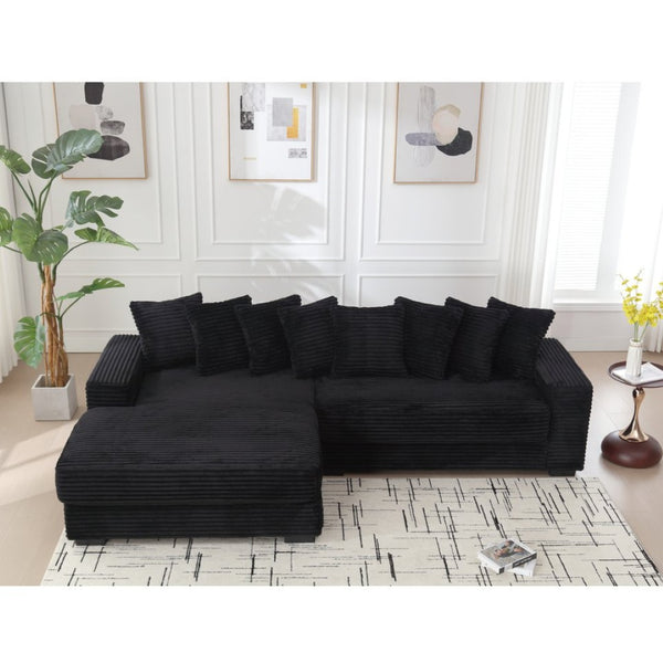 English Elm [new Arrived] Oversized Corduroy L Shaped Sectional Sofa with Eight Pillows for Living Room Black Left Chaise W2108S00053