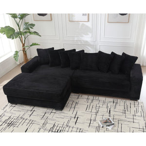 English Elm [new Arrived] Oversized Corduroy L Shaped Sectional Sofa with Eight Pillows for Living Room Black Left Chaise W2108S00053