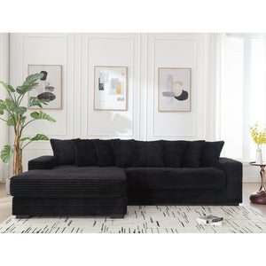 English Elm [new Arrived] Oversized Corduroy L Shaped Sectional Sofa with Eight Pillows for Living Room Black Left Chaise W2108S00053