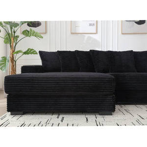 English Elm [new Arrived] Oversized Corduroy L Shaped Sectional Sofa with Eight Pillows for Living Room Black Left Chaise W2108S00053