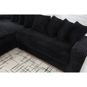 English Elm [new Arrived] Oversized Corduroy L Shaped Sectional Sofa with Eight Pillows for Living Room Black Left Chaise W2108S00053