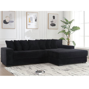 English Elm [new Arrived] Oversized Corduroy L Shaped Sectional Sofa with Eight Pillows for Living Room Black Right Chaise W2108S00055