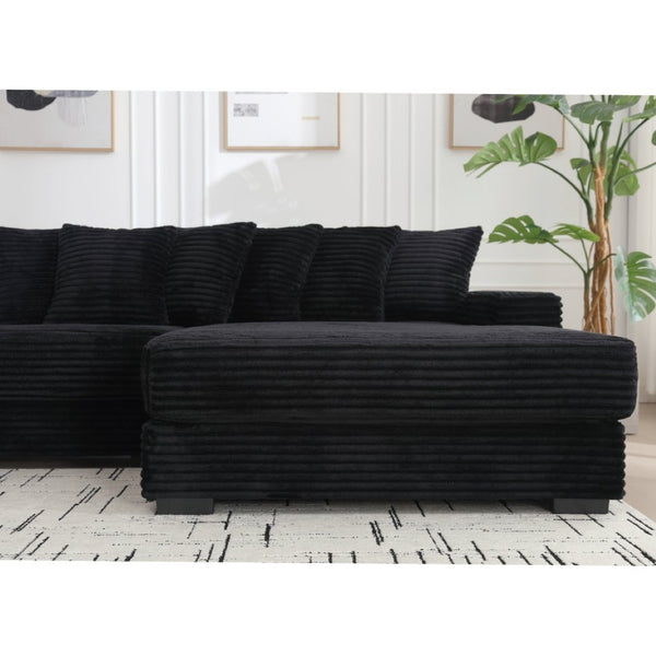 English Elm [new Arrived] Oversized Corduroy L Shaped Sectional Sofa with Eight Pillows for Living Room Black Right Chaise W2108S00055