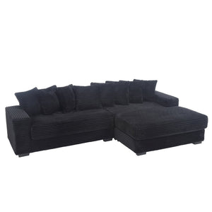 English Elm [new Arrived] Oversized Corduroy L Shaped Sectional Sofa with Eight Pillows for Living Room Black Right Chaise W2108S00055