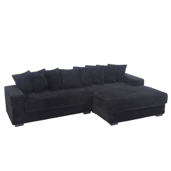 English Elm [new Arrived] Oversized Corduroy L Shaped Sectional Sofa with Eight Pillows for Living Room Black Right Chaise W2108S00055