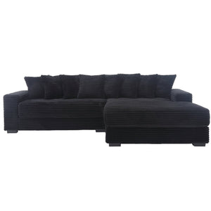English Elm [new Arrived] Oversized Corduroy L Shaped Sectional Sofa with Eight Pillows for Living Room Black Right Chaise W2108S00055