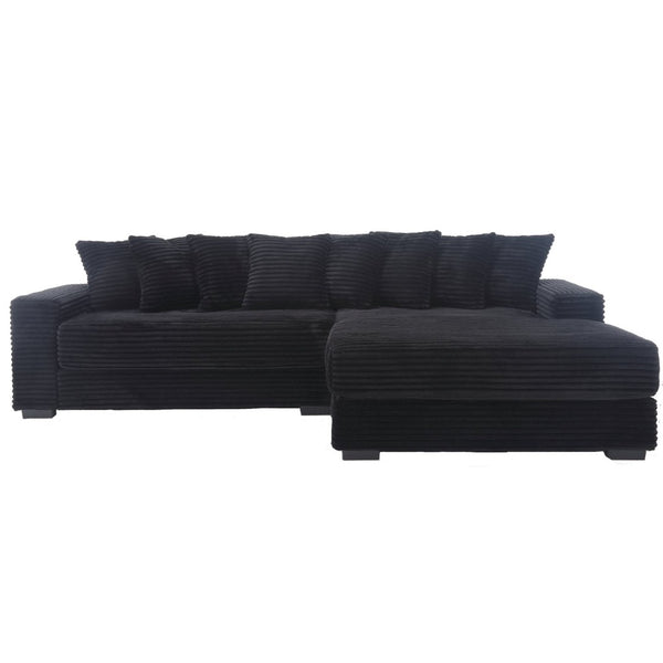 English Elm [new Arrived] Oversized Corduroy L Shaped Sectional Sofa with Eight Pillows for Living Room Black Right Chaise W2108S00055