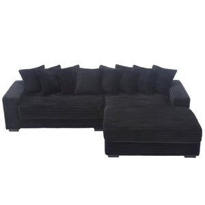 English Elm [new Arrived] Oversized Corduroy L Shaped Sectional Sofa with Eight Pillows for Living Room Black Right Chaise W2108S00055