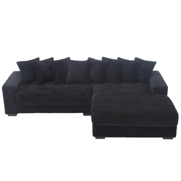 English Elm [new Arrived] Oversized Corduroy L Shaped Sectional Sofa with Eight Pillows for Living Room Black Right Chaise W2108S00055