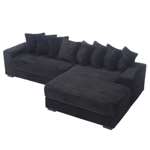 English Elm [new Arrived] Oversized Corduroy L Shaped Sectional Sofa with Eight Pillows for Living Room Black Right Chaise W2108S00055