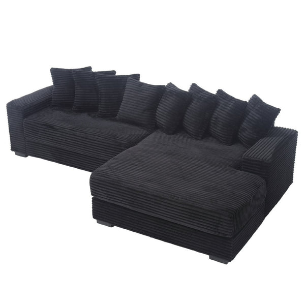 English Elm [new Arrived] Oversized Corduroy L Shaped Sectional Sofa with Eight Pillows for Living Room Black Right Chaise W2108S00055