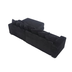 English Elm [new Arrived] Oversized Corduroy L Shaped Sectional Sofa with Eight Pillows for Living Room Black Right Chaise W2108S00055