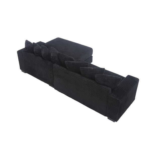 English Elm [new Arrived] Oversized Corduroy L Shaped Sectional Sofa with Eight Pillows for Living Room Black Right Chaise W2108S00055