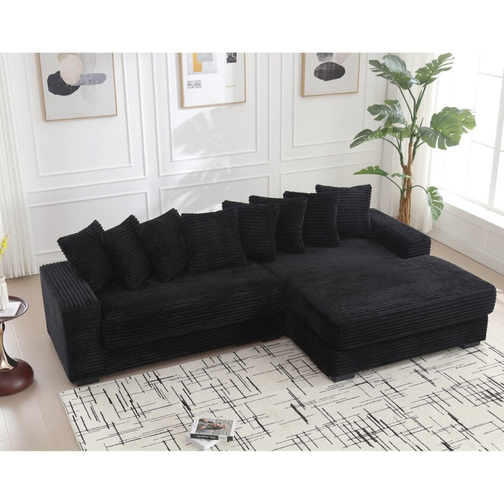 English Elm [new Arrived] Oversized Corduroy L Shaped Sectional Sofa with Eight Pillows for Living Room Black Right Chaise W2108S00055