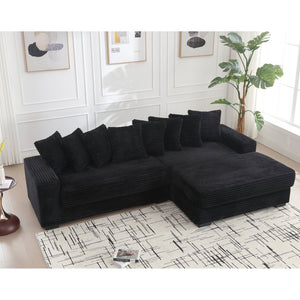 English Elm [new Arrived] Oversized Corduroy L Shaped Sectional Sofa with Eight Pillows for Living Room Black Right Chaise W2108S00055