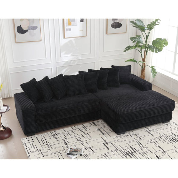 English Elm [new Arrived] Oversized Corduroy L Shaped Sectional Sofa with Eight Pillows for Living Room Black Right Chaise W2108S00055