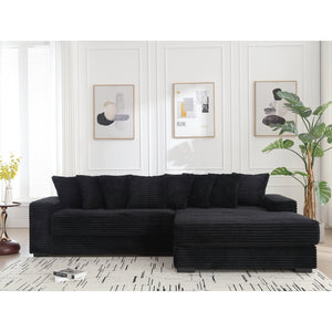 English Elm [new Arrived] Oversized Corduroy L Shaped Sectional Sofa with Eight Pillows for Living Room Black Right Chaise W2108S00055