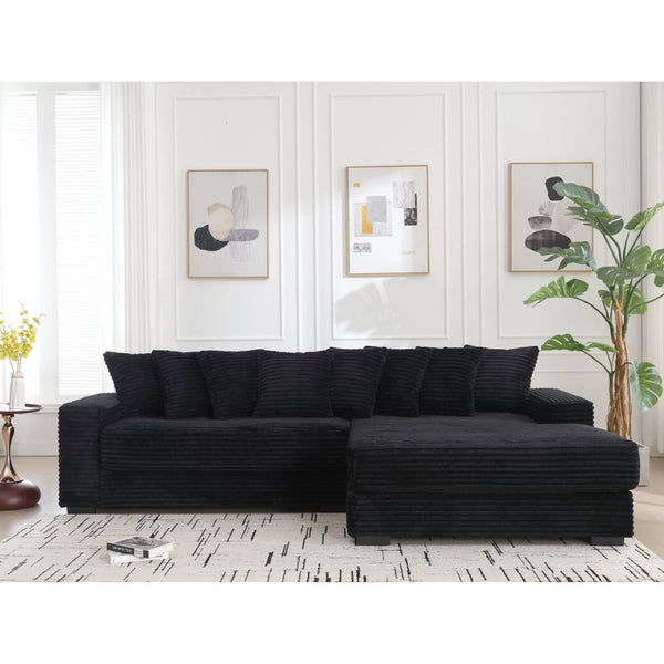 English Elm [new Arrived] Oversized Corduroy L Shaped Sectional Sofa with Eight Pillows for Living Room Black Right Chaise W2108S00055
