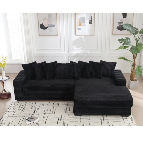 English Elm [new Arrived] Oversized Corduroy L Shaped Sectional Sofa with Eight Pillows for Living Room Black Right Chaise W2108S00055